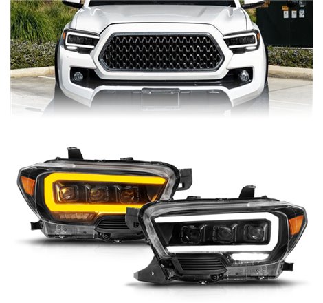 ANZO 16-22 Toyota Tacoma LED Projector Headlights w/ Light Bar Sequential Black Housing w/Initiation