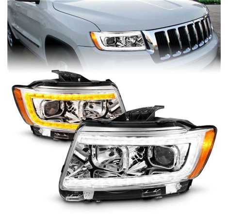 ANZO 11-13 Jeep Grand Cherokee (Factory Halogen Only) Projector Headlights w/Light Bar Swchbk Chrome