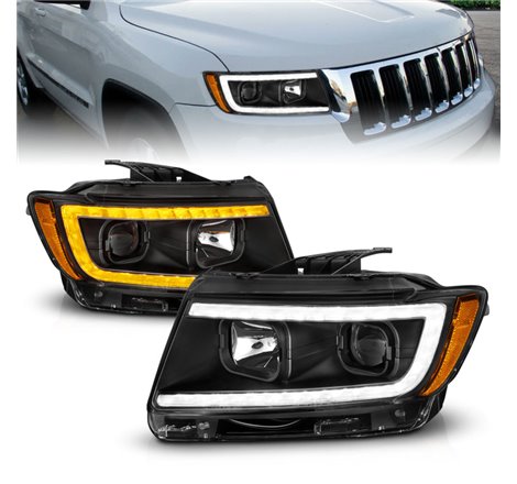 ANZO 11-13 Jeep Grand Cherokee (Factory Halogen Only) Projector Headlights w/Light Bar Swtchbk Black