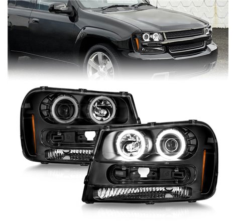 ANZO 02-09 Chevrolet Trailblazer (Will Not Fit 06-09 LT) Projector Headlights w/Halo Black Housing