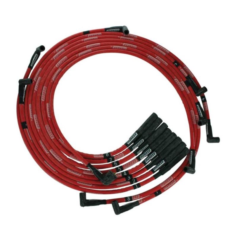 Moroso BB Chrysler Mopar 361/383/400/440 Str Plug Boots HEI SleevedUltra Spark Plug Wire Set - Red