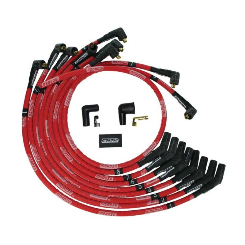 Moroso SB Ford 260/289/302 135 Deg Plug Boots Non-HEI Sleeved Ultra Spark Plug Wire Set - Red
