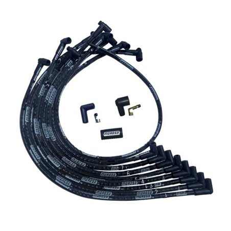 Moroso SBC Over Valve Cover 90 Deg Plug End HEI Sleeved Ultra Spark Plug Wire Set - Black