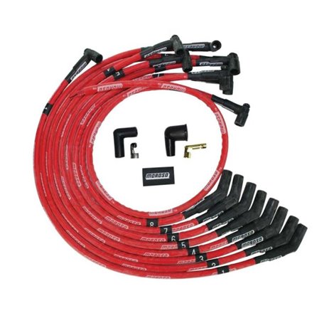 Moroso BBC Over Valve Cover 135 Deg Plug Boot HEI Sleeved Ultra Spark Plug Wire Set - Red
