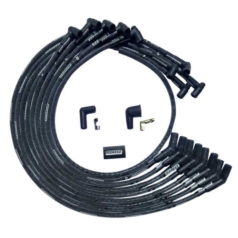 Moroso SBC Under Header 135 Deg Plug End HEI Sleeved Ultra Spark Plug Wire Set - Black