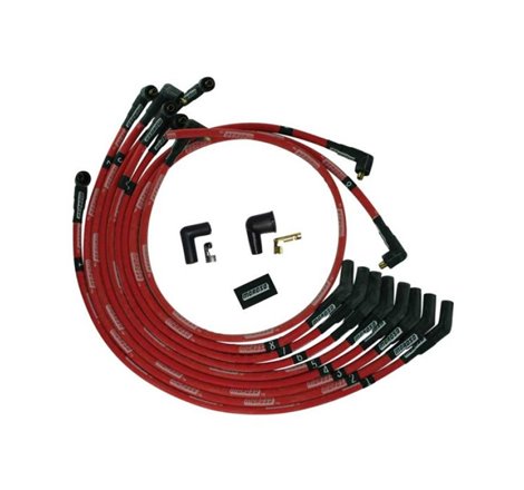 Moroso SB Ford 351W 135 Deg Plug Boots Non-HEI Sleeved Ultra Spark Plug Wire Set - Red