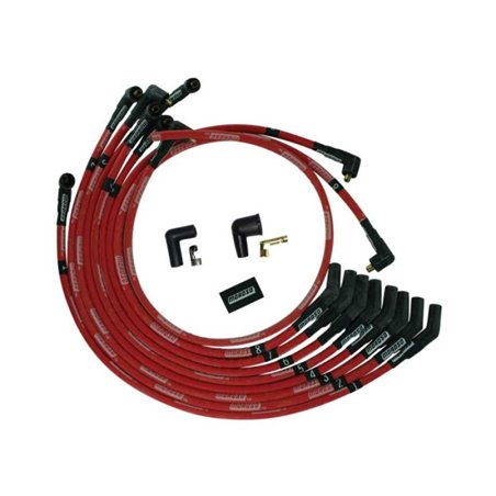 Moroso SB Ford 351W 135 Deg Plug Boots Non-HEI Sleeved Ultra Spark Plug Wire Set - Red