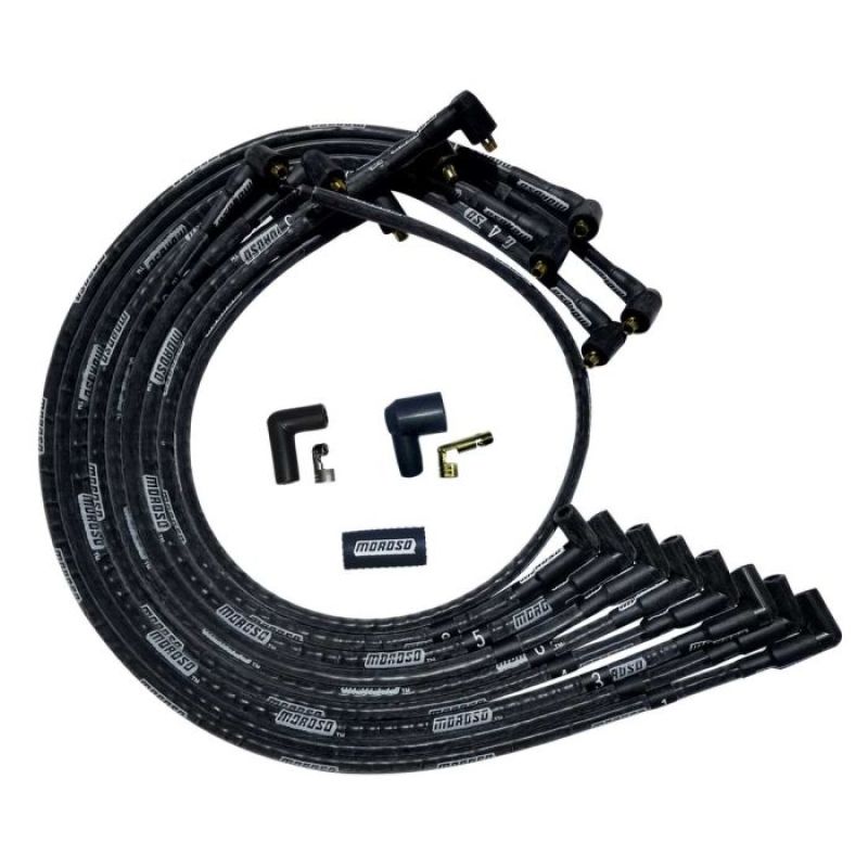 Moroso SBC Under Header 90 Deg Plug Non-HEI Sleeved Ultra Spark Plug Wire Set - Black