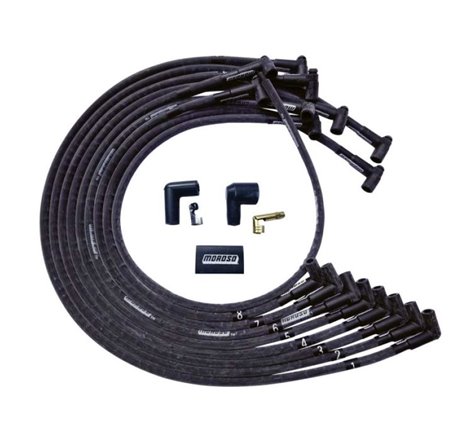 Moroso BBC Under Header 90 Deg Plug End HEI Sleeved Ultra Spark Plug Wire Set - Black