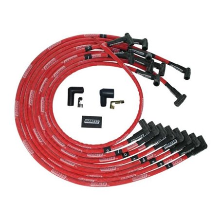 Moroso BBC Under Header 90 Deg Plug Boots HEI Sleeved Ultra Spark Plug Wire Set - Red