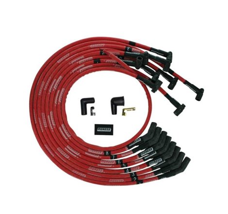 Moroso BBC Under Header 135 Deg Plug Boot HEI Sleeved Ultra Spark Plug Wire Set - Red