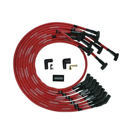 Moroso BBC Under Header 135 Deg Plug Boot HEI Sleeved Ultra Spark Plug Wire Set - Red