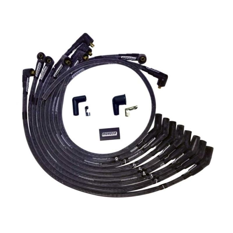 Moroso SB Ford Sleeved 135 Plug End Non-HEI Dist Ultra Spark Plug Wire Set - Black