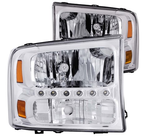 ANZO 2000-2004 Ford Excursion Crystal Headlights Chrome w/ LED 1pc