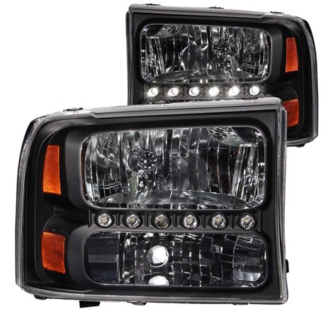 ANZO 2000-2004 Ford Excursion Crystal Headlights Black w/ LED 1pc