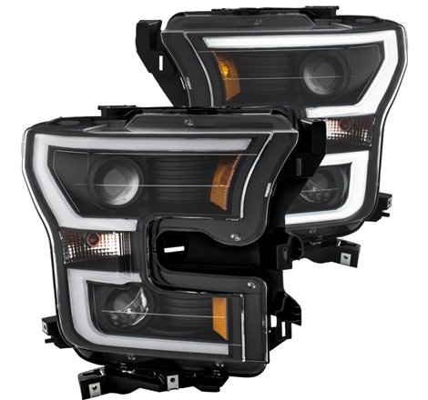 ANZO 2015-2016 Ford F-150 Projector Headlights w/ Plank Style Design Black w/ Amber