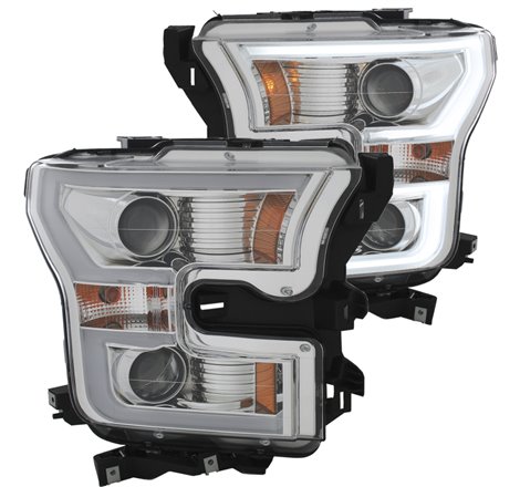 ANZO 2015-2016 Ford F-150 Projector Headlights w/ Plank Style Design Chrome w/ Amber