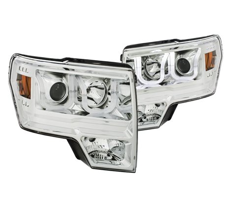 ANZO 2009-2014 Ford F-150 Projector Headlights w/ U-Bar Chrome Amber (HID TYPE) (WITHOUT HID KIT)