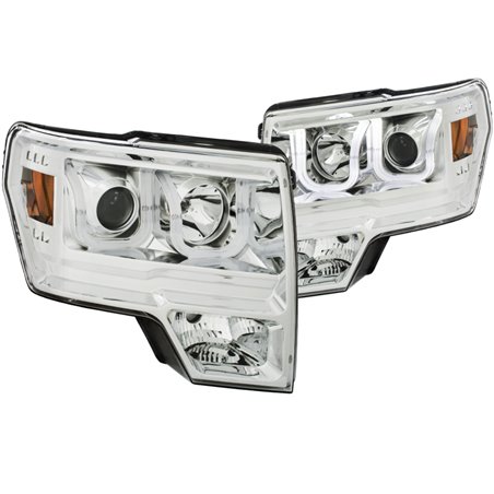 ANZO 2009-2014 Ford F-150 Projector Headlights w/ U-Bar Chrome Amber (HID TYPE) (WITHOUT HID KIT)