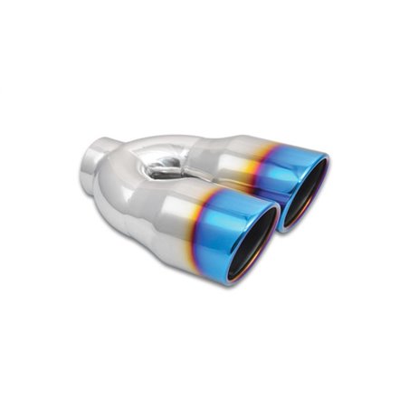 Vibrant 2.5in ID Dual 3.5in OD Round SS Tips (Single Wall Angle Cut) w/Burnt Blue Finish