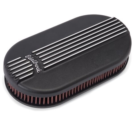 Edelbrock Air Cleaner Classic Series Oval Aluminum Top Cloth Element 17 5In X 9 35In X 3 9In Black