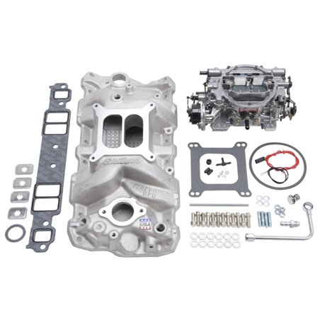 Edelbrock Manifold And Carb Kit Performer RPM Small Block Chevrolet 1957-1986 Natural Finish