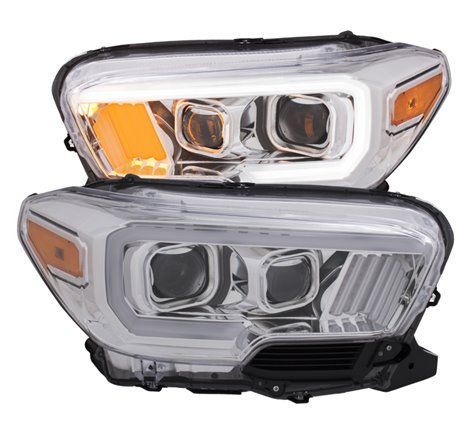 ANZO 2016-2017 Toyota Tacoma Projector Headlights w/ Plank Style Design Chrome w/ Amber