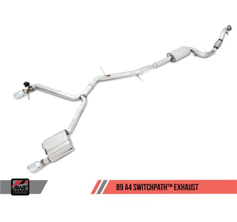AWE Tuning Audi B9 A4 SwitchPath Exhaust Dual Outlet - Diamond Black Tips (Includes DP and Remote)