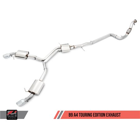 AWE Tuning Audi B9 A4 Touring Edition Exhaust Dual Outlet - Chrome Silver Tips (Includes DP)