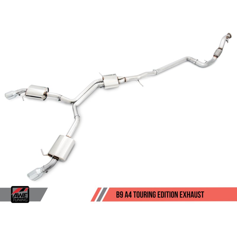 AWE Tuning Audi B9 A4 Touring Edition Exhaust Dual Outlet - Diamond Black Tips (Includes DP)