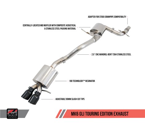 AWE Tuning Mk6 GLI 2.0T - Mk6 Jetta 1.8T Touring Edition Exhaust - Polished Silver Tips