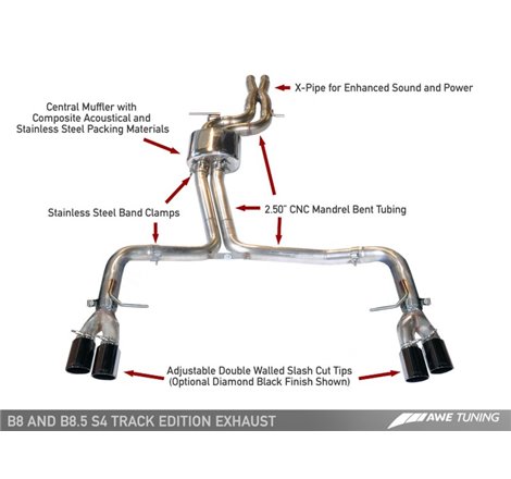 AWE Tuning Audi B8 / B8.5 S4 3.0T Track Edition Exhaust - Diamond Black Tips (90mm)