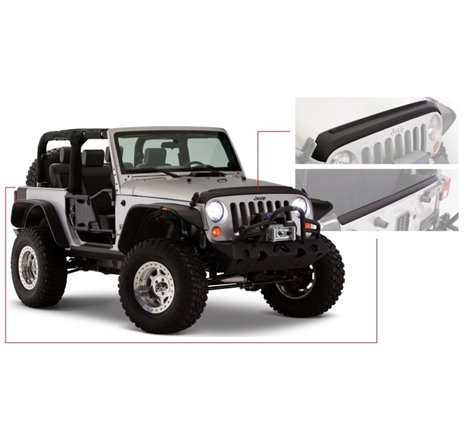 Bushwacker 07-18 Jeep Wrangler Trail Armor Hood and Tailgate Protector Excl Power Dome Hood - Black