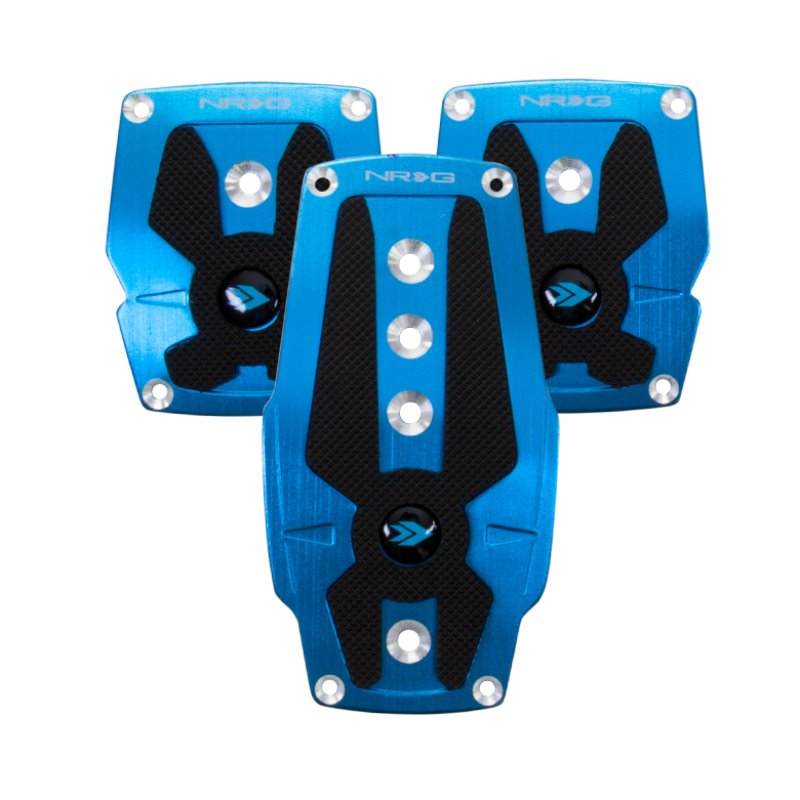 NRG Brushed Aluminum Sport Pedal M/T - Blue w/Black Rubber Inserts