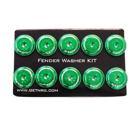 NRG Fender Washer Kit w/Color Matched M6 Bolt Rivets For Plastic (Green) - Set of 10