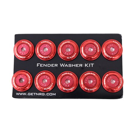NRG Fender Washer Kit w/Color Matched M6 Bolt Rivets For Plastic (Red) - Set of 10