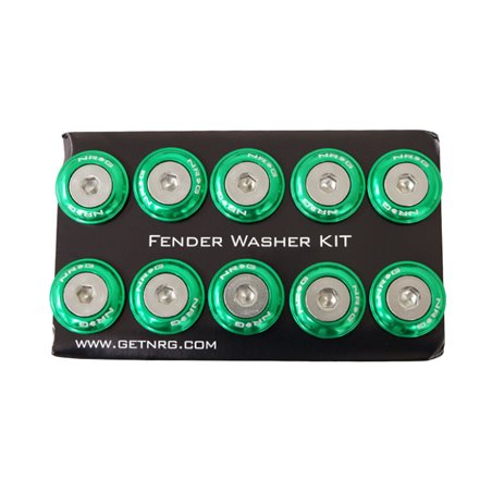 NRG Fender Washer Kit w/Rivets For Plastic (Green) - Set of 10