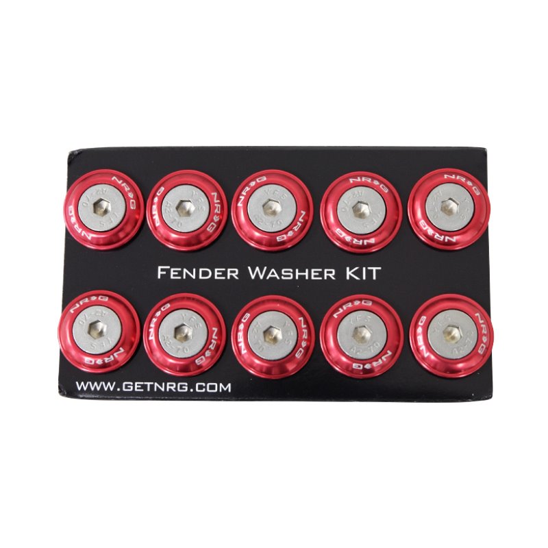 NRG Fender Washer Kit w/Rivets For Plastic (Red) - Set of 10