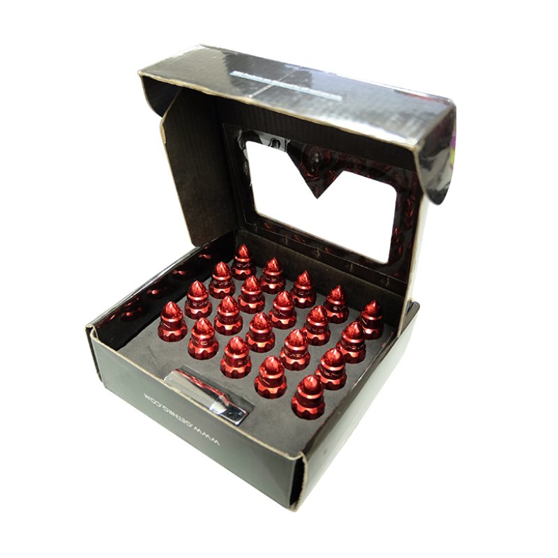 NRG 500 Series M12 X 1.5 Bullet Shape Steel Lug Nut Set - 21 Pc w/Lock Key - Red