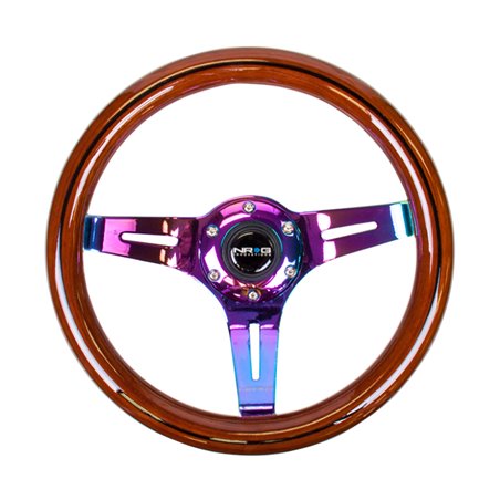 NRG Classic Wood Grain Steering Wheel (310mm) Dark Wood & Black Line Inlay w/Neochrome 3-Spoke Ctr.