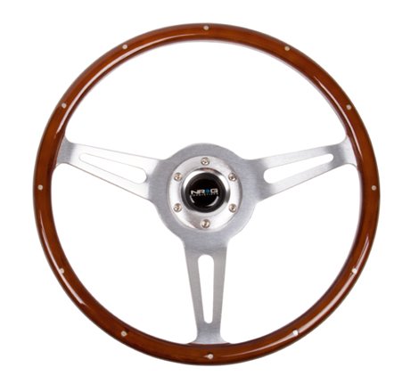 NRG Classic Wood Grain Steering Wheel (365mm) Wood w/Metal Inserts & Brushed Alum. 3-Spoke Center