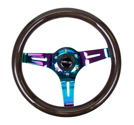 NRG Classic Wood Grain Steering Wheel (310mm) Black w/Neochrome 3-Spoke Center