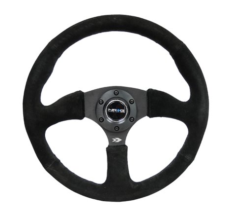 NRG Reinforced Steering Wheel (350mm / 2.5in. Deep) Blk Suede Comfort Grip w/5mm Matte Blk Spokes