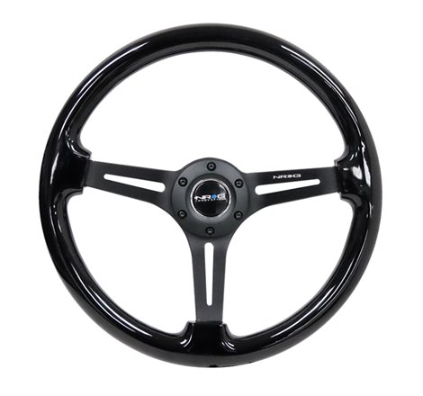 NRG Reinforced Steering Wheel (350mm / 3in. Deep) Blk Wood w/Blk Matte Spoke/Black Center Mark