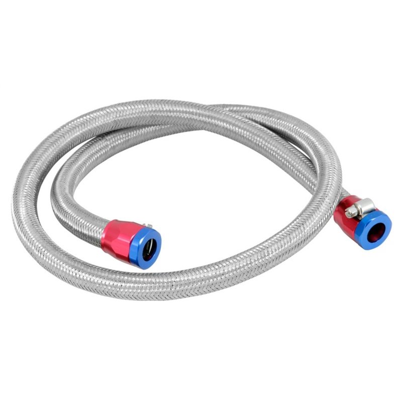 Spectre Stainless Steel Flex Fuel Line 3/8in. ID - 3ft. w/Clamps Red/Blue
