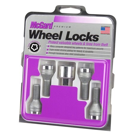 McGard Wheel Lock Bolt Set - 4pk. (Cone Seat) M12X1.5 / 17mm Hex / 49.2mm Shank Length - Chrome