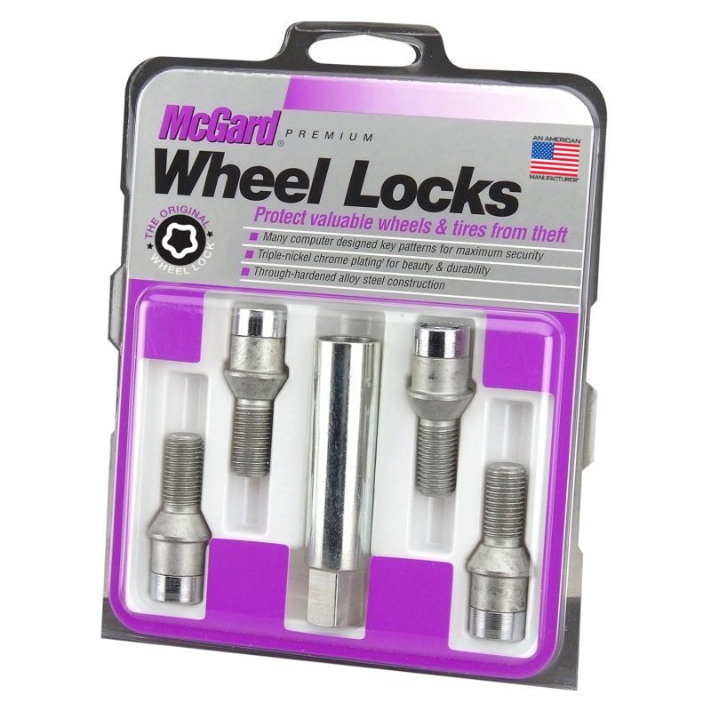 McGard Wheel Lock Bolt Set - 4pk. (Tuner / Cone Seat) M12X1.5 / 17mm Hex / 29.6mm Shank L. - Chrome
