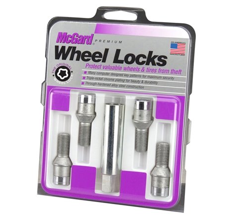 McGard Wheel Lock Bolt Set - 4pk. (Tuner / Cone Seat) M14X1.5 / 17mm Hex / 28.6mm Shank L. - Chrome