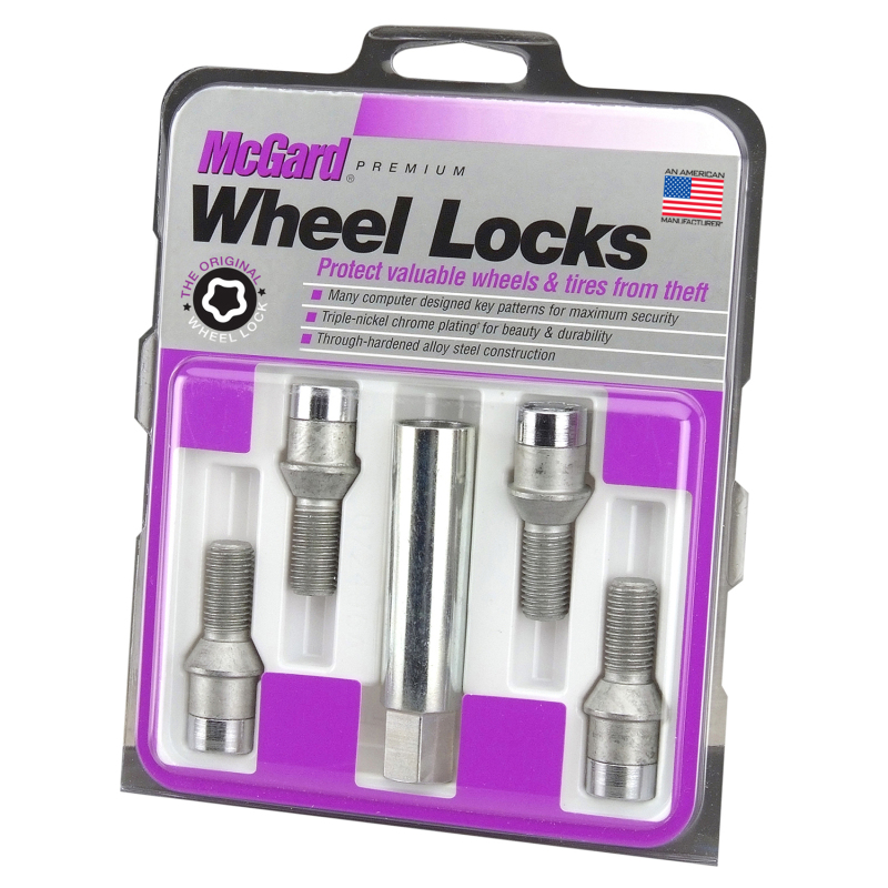McGard Wheel Lock Bolt Set - 4pk. (Tuner / Cone Seat) M14X1.5 / 17mm Hex / 28.6mm Shank L. - Chrome
