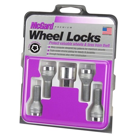 McGard Wheel Lock Bolt Set - 4pk. (Cone Seat) M14X1.5 / 17mm Hex / 27.5mm Shank Length - Chrome
